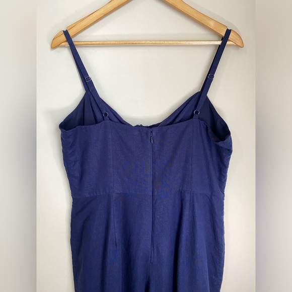 J. Crew Linen Cotton Tie Front Jumpsuit Navy Blue Wide-leg women’s Size 14 - Picture 5 of 13